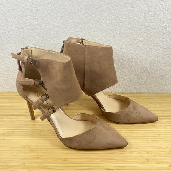 Nine West Tan Suede Pointed Toe D'Orsay Ankle Strap Heels Size 6.5M - Picture 3 of 7